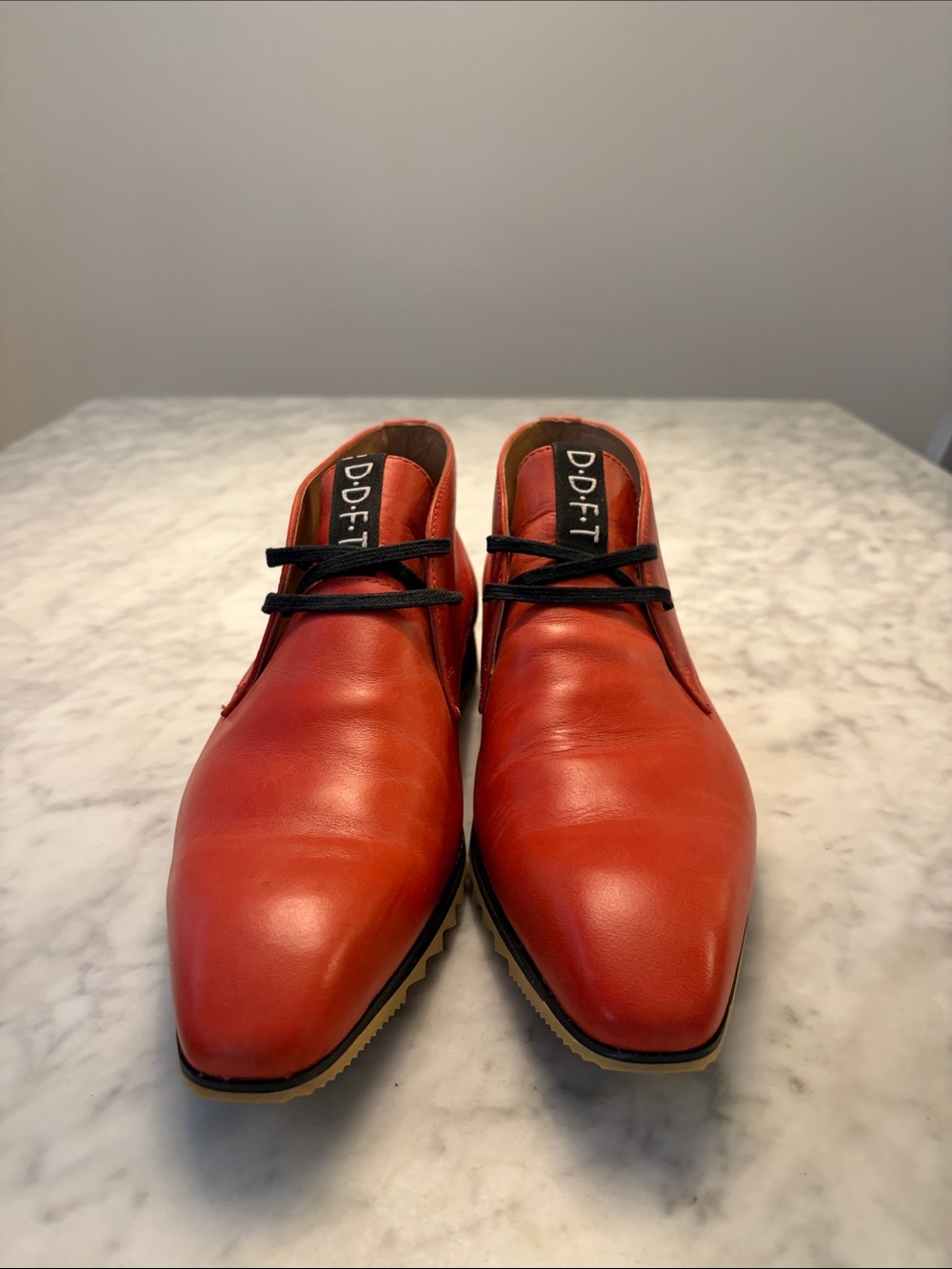 John Fluevog Men’s Salmon Red Leather Lace-Up Oxfords